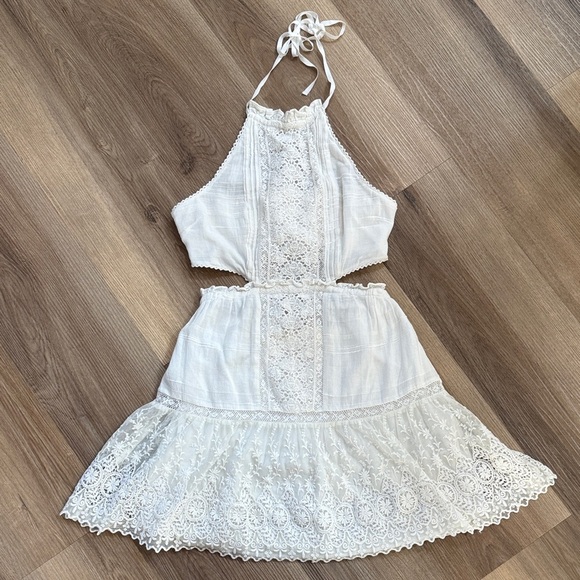 LoveShackFancy Kesia Mini Dress White Lace Cutout Smocked Size XS - Picture 3 of 16